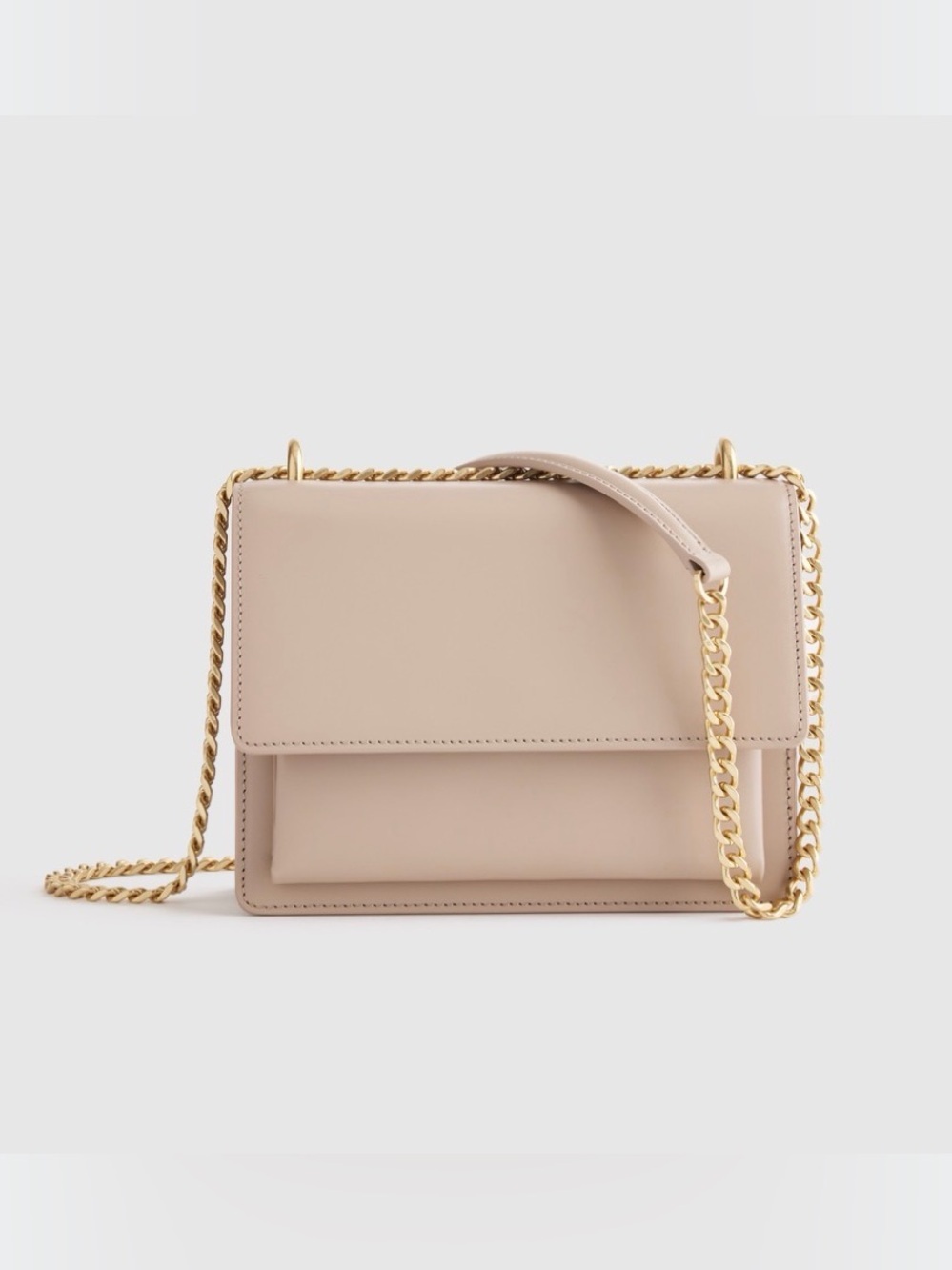Quince Flap Tan Nude Leather Adjustable Chain-Strap Shoulder Bag Minimalist